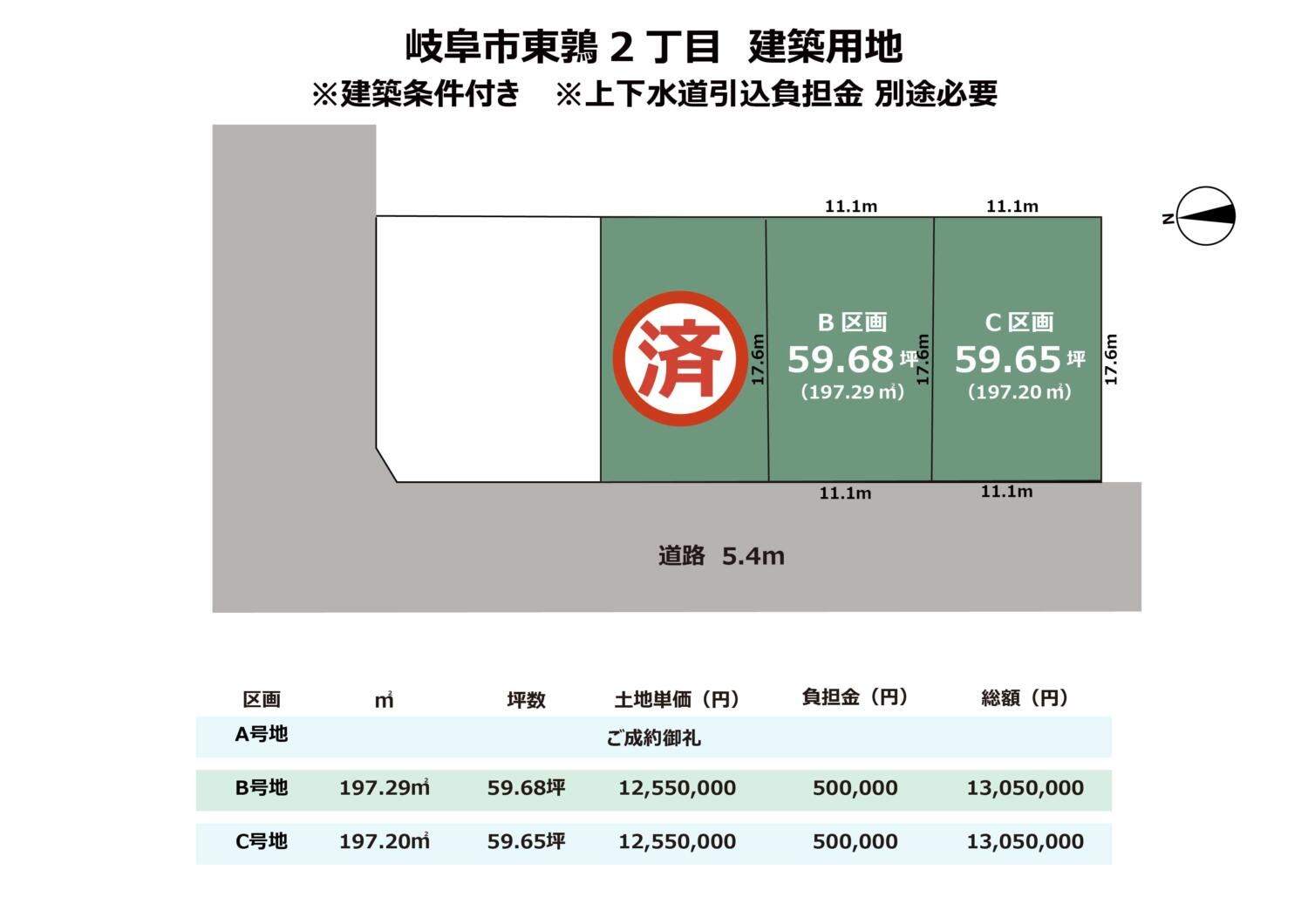 岐阜県岐阜市東鶉2丁目3区画　建築条件付き