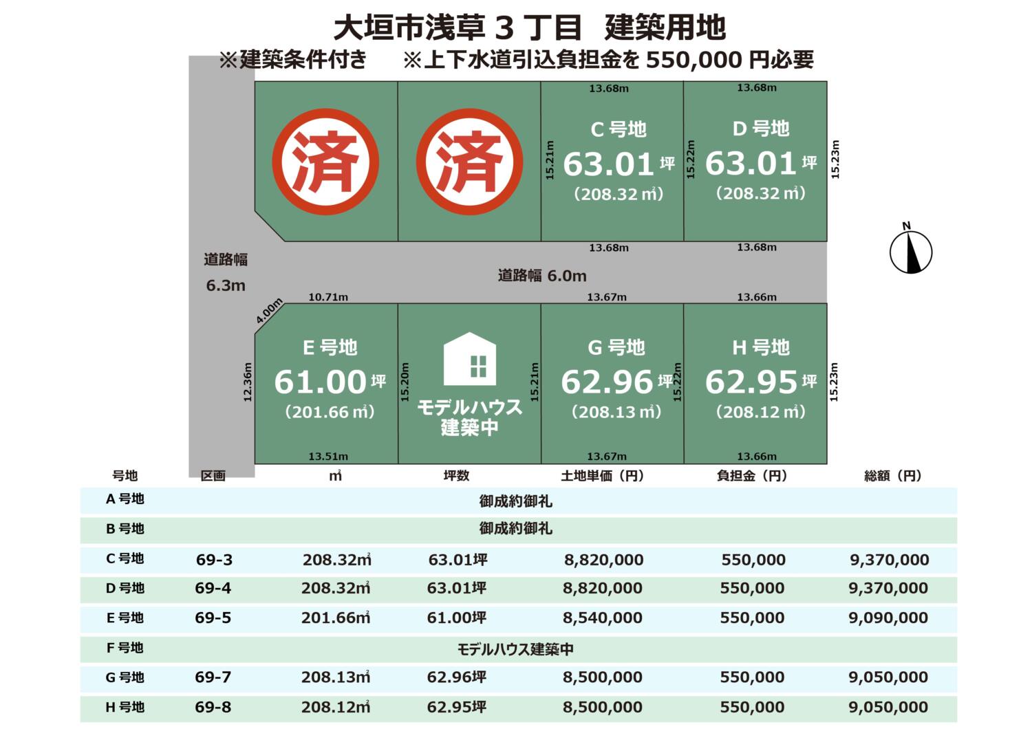 岐阜県大垣市浅草3丁目土地8区画　建築条件付き