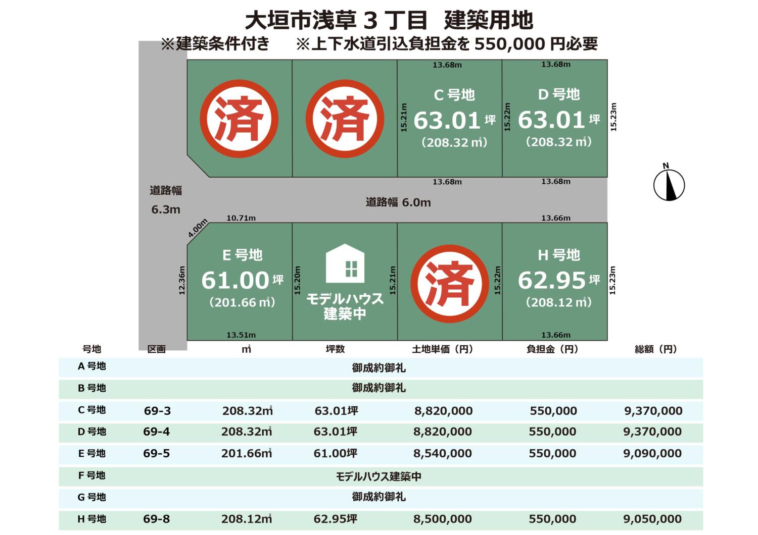 岐阜県大垣市浅草3丁目土地8区画　建築条件付き